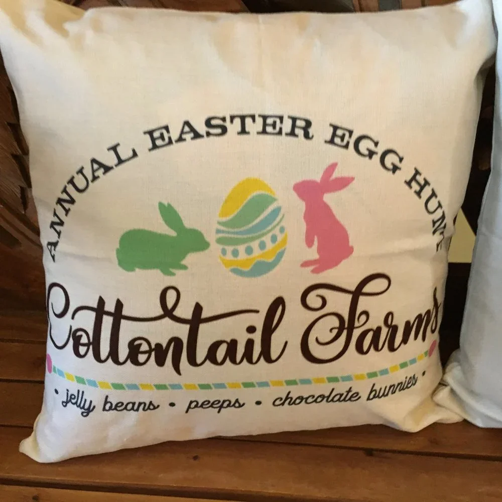 SET OF TWO (2) Easter Bunny Rabbit Pillow Cover 18 x 18 Cottontail Farms NEW
